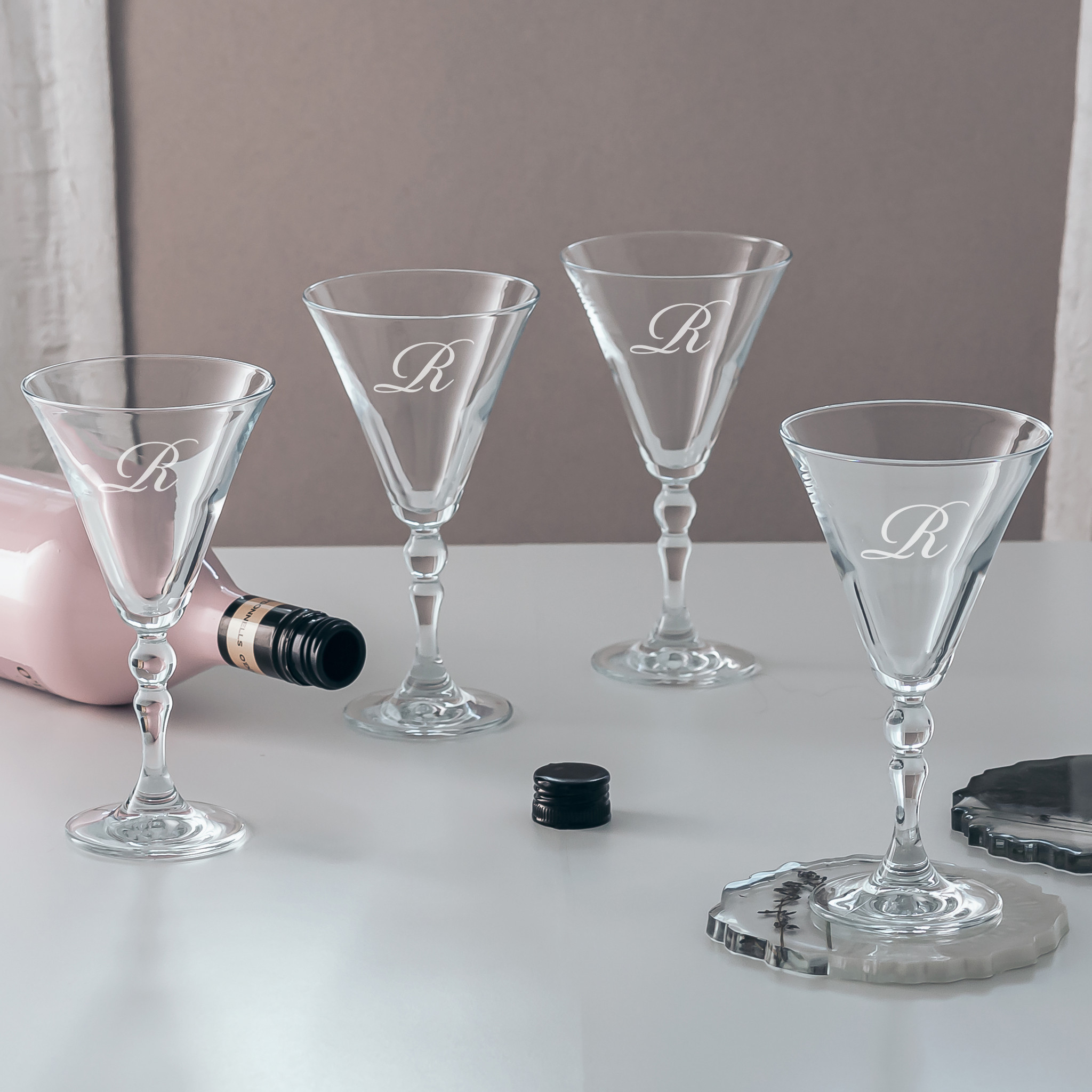 Crystal Bangle Cocktail Glasses, set/4, monogrammed