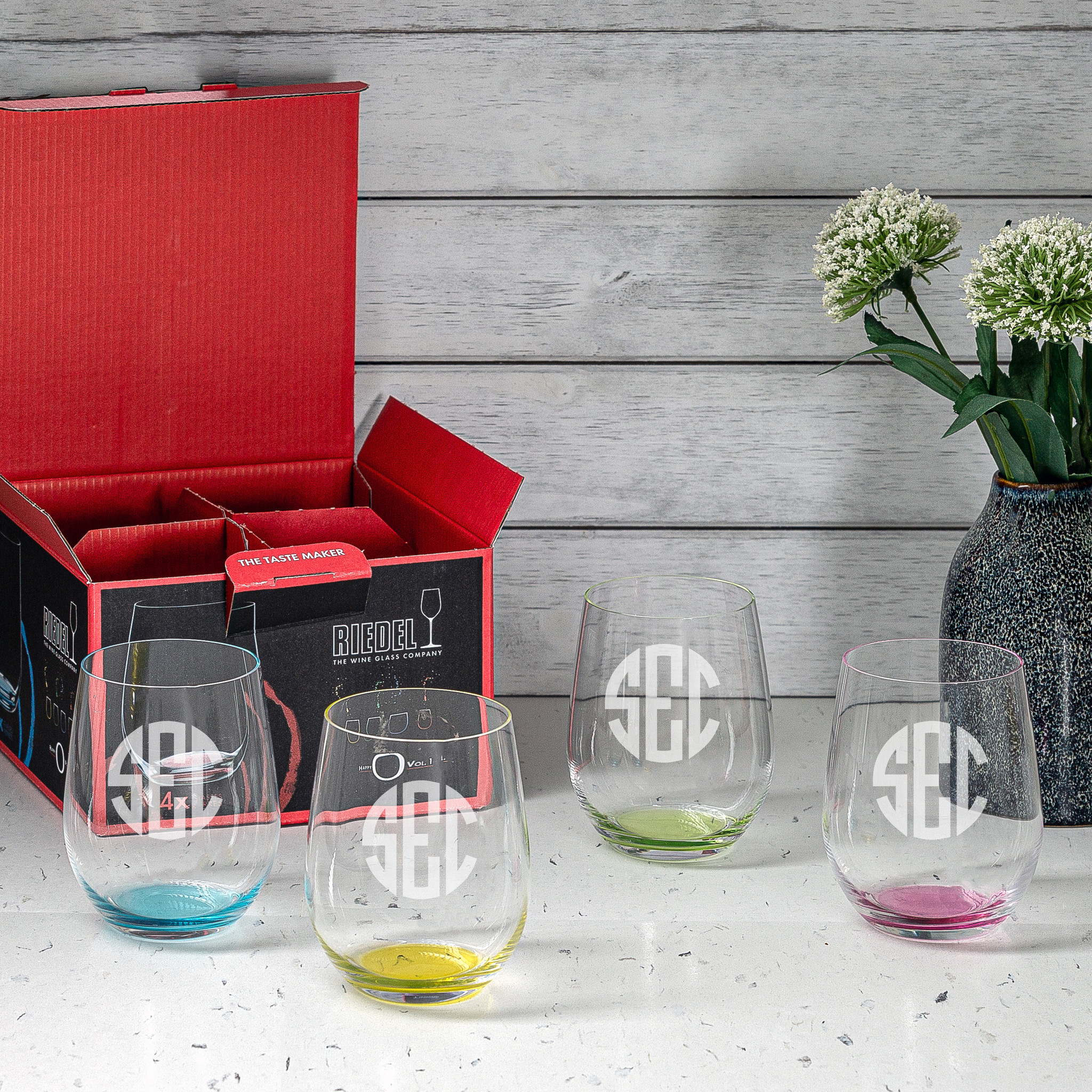 Multicolored Stemless Wine Glasses, Set of 4