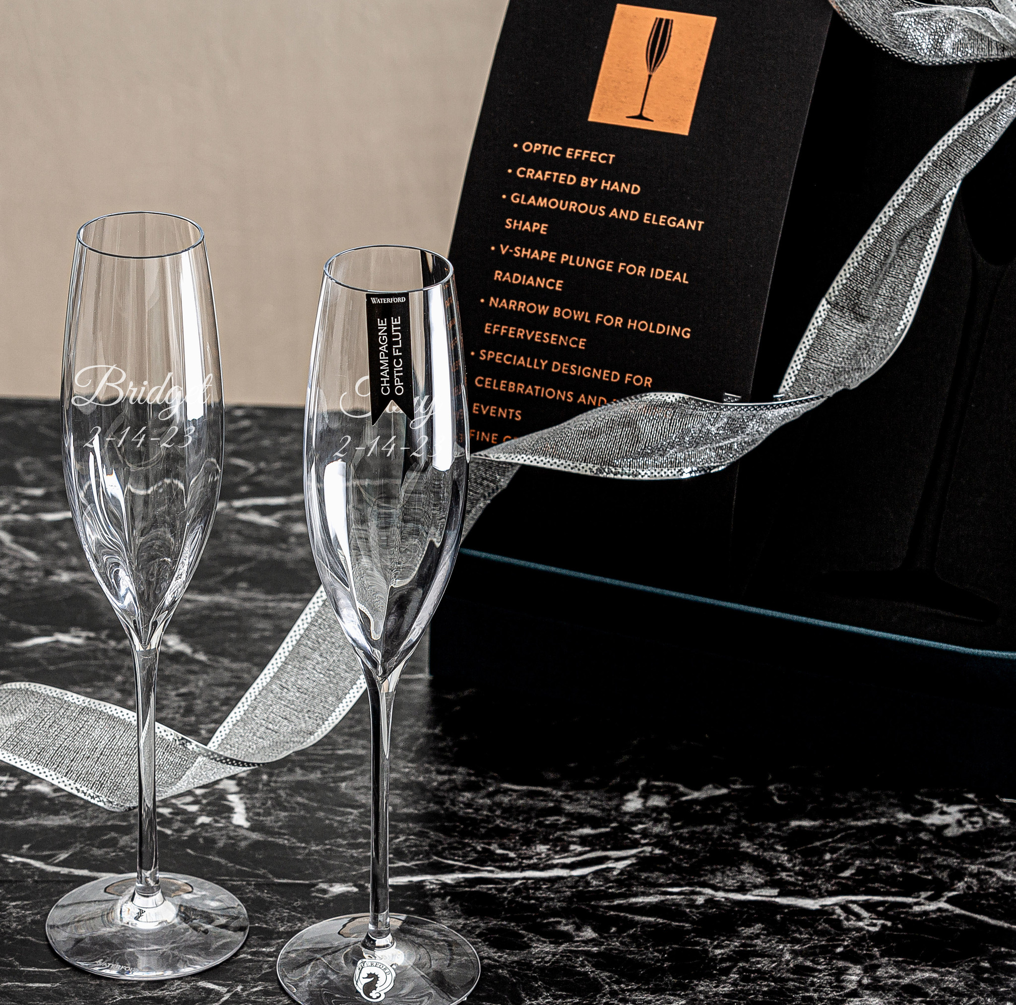 Personalized Champagne Glasses, Wedding gift, The Crystal Shoppe.