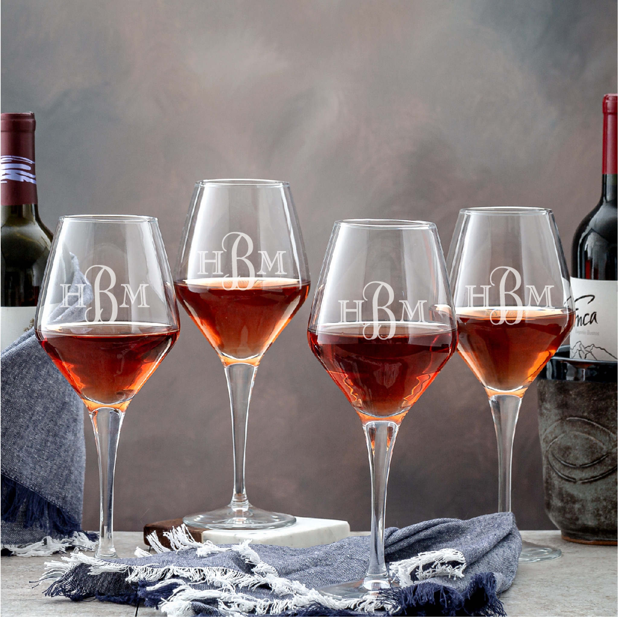 Etched Wine Glass Set and Red Wine