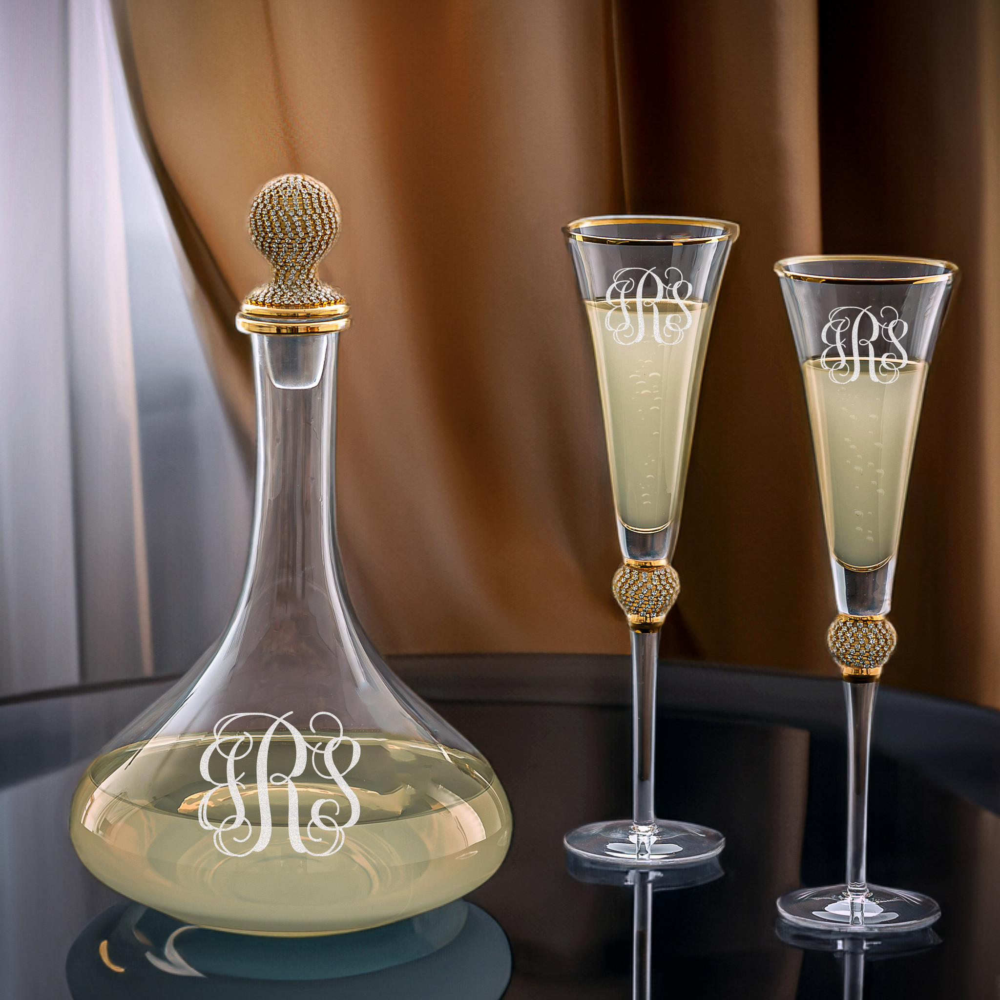 Personalized Champagne Glasses, Wedding gift, The Crystal Shoppe.