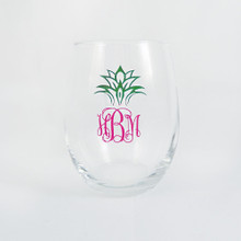 Monogrammed Pineapple Stemless Wine Glass