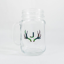 Personalized Mason Jar with Camo Antlers