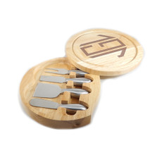 Personalized Round Wooden Cheese Board Set with 4 Utensils