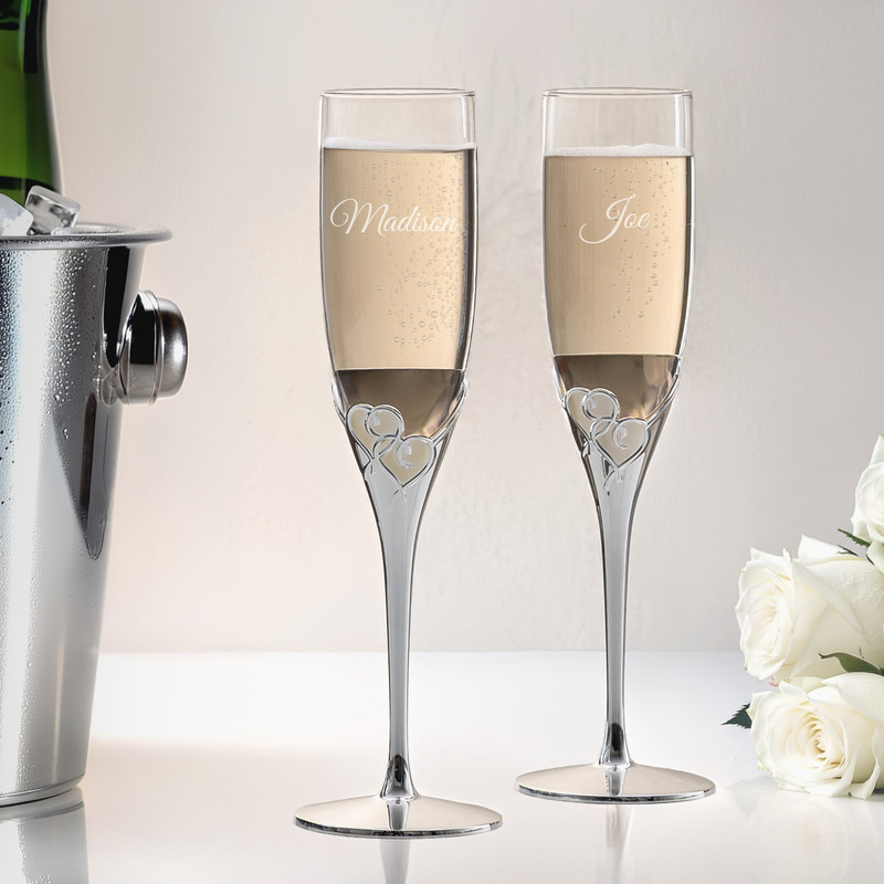 True Love Crystal and Silver Champagne Flutes by Lenox.