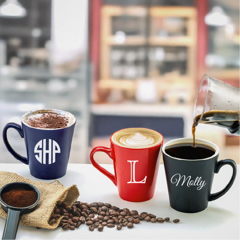 12oz Monogrammed Ceramic Coffee Mugs each