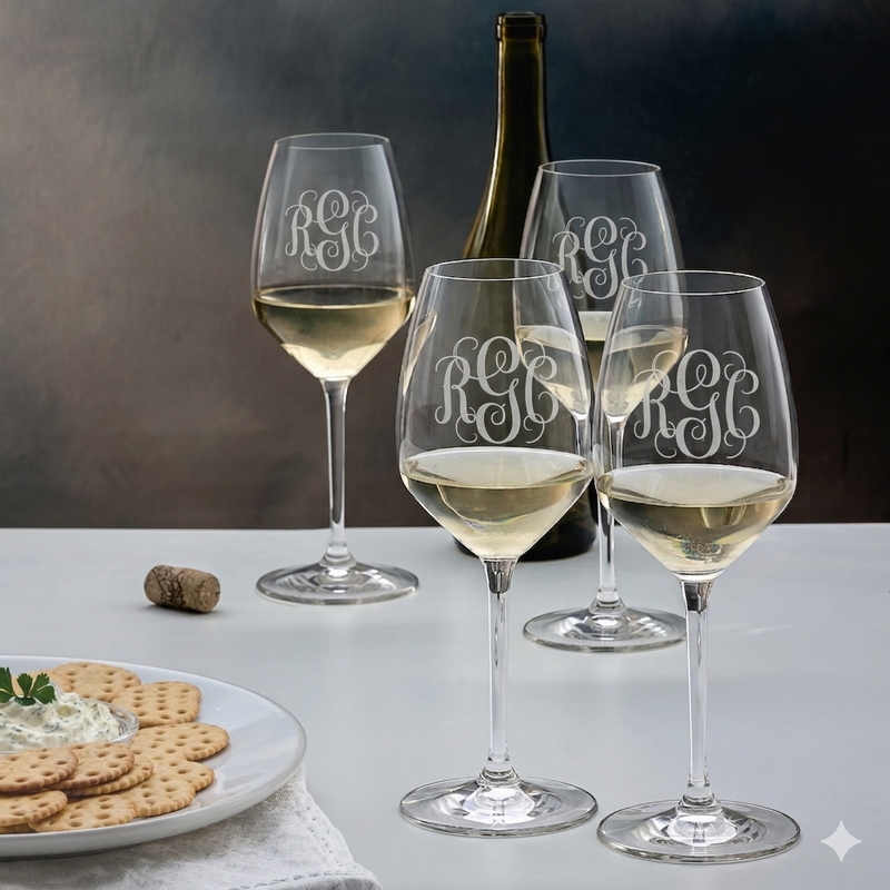 Personalized Riedel Riesling Glasses, FREE ENGRAVING $145 set/4