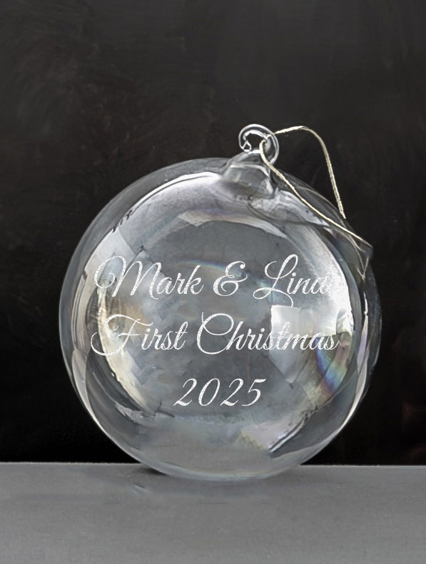 Personalized deep Etched, Hand Blown Heart Shaped Ornament