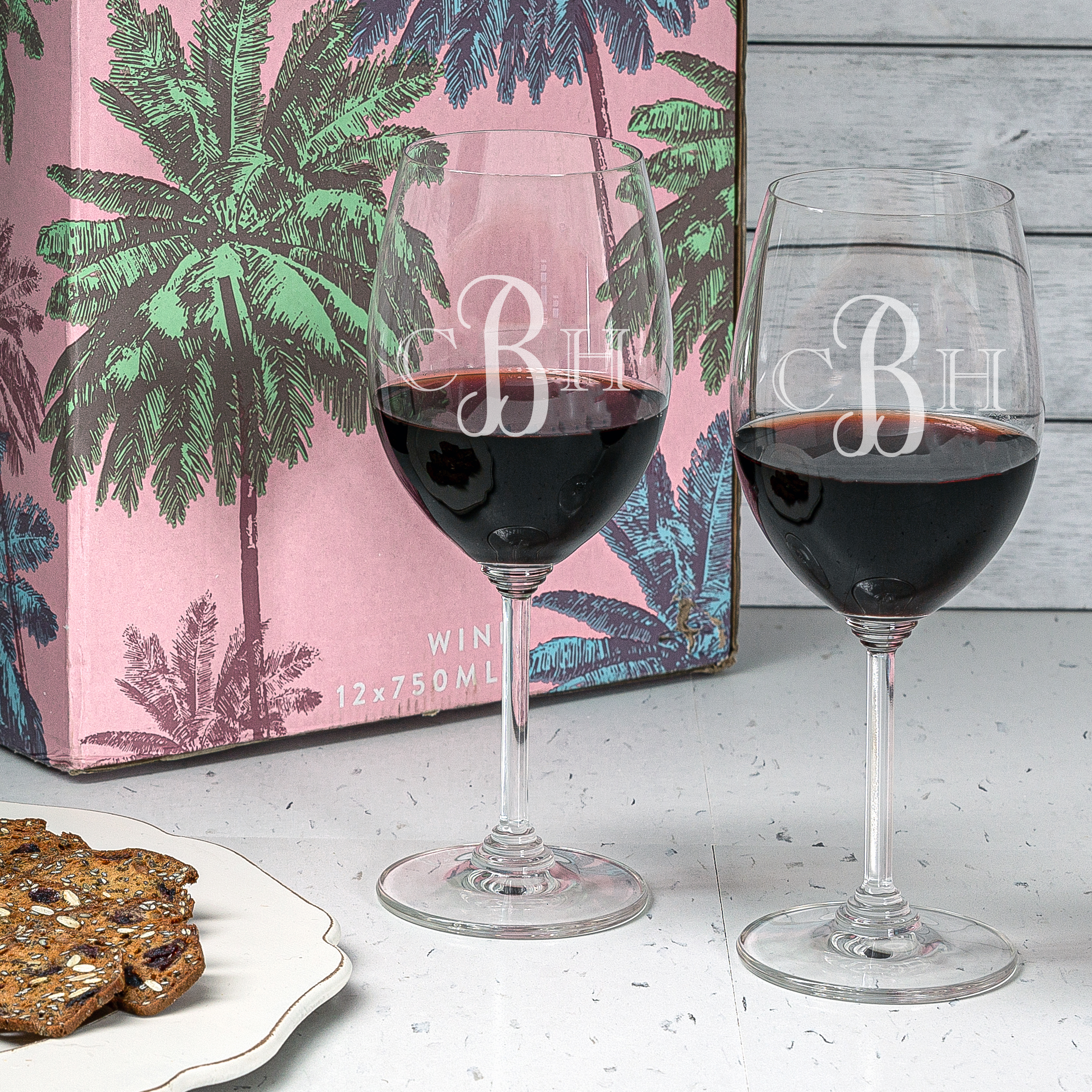 Monogrammed Pinot Noir Glasses, pair