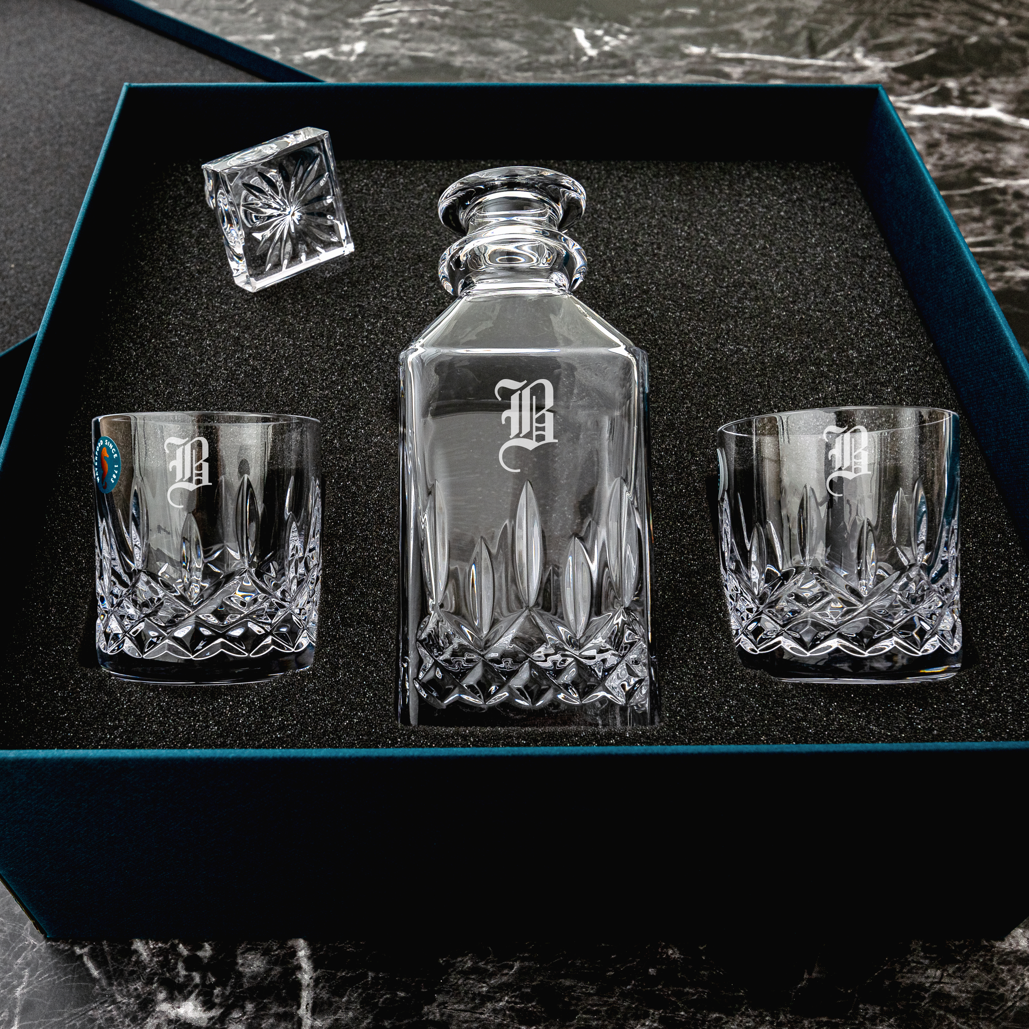 Markham Stacking Decanter & Tumbler Set of 2, FREE ETCHING (on decanter  stopper)