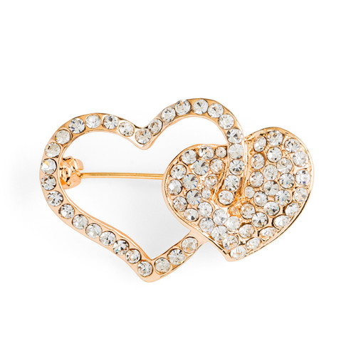 Two Hearts Love Brooch-Gold Plated