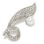 Rhinestone Leaf Brooch Silver Pearl