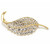 Leaf Shape Rhinestone Brooch Gold Finish Face Image