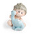 Toddler Boy Holding a Pet Baby Blue Dinosaur Motif 
