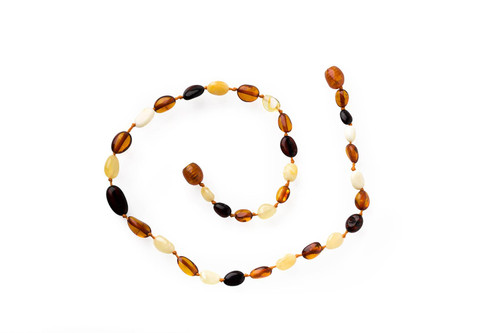 Children's 100% Baltic Amber Multi Colour Polished Olive Shaped Beads - 33cm
