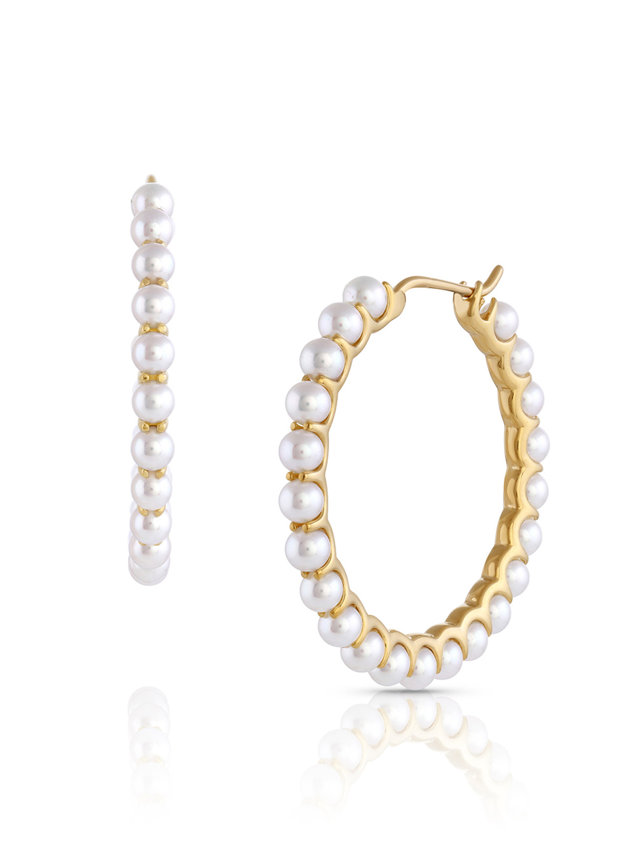 14KYG Baby Akoya Pearl Medium Hoop Earrings - Baggins Pearls