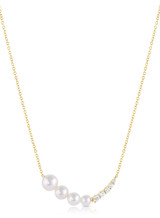 14K Akoya Cultured Pearl Curved Line Diamond Necklace
