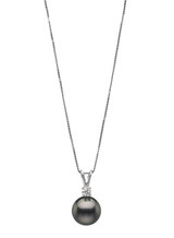 14K Simple Diamond Bunny Ear Pendant with Tahitian Cultured Pearl