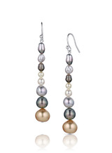 Multicolor Color Mixed Pearl Long Dangle Sterling Silver Earrings