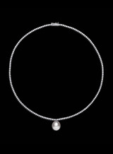 White Gold Pearl Diamond Tennis Necklace