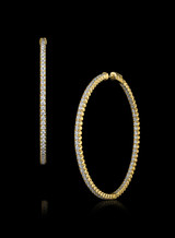 14KYG 4 Prongs Diamond Hoop Earrings 2.0" Diameter