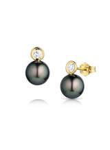 14K Round Shape Diamond Tahitian Pearl Earrings