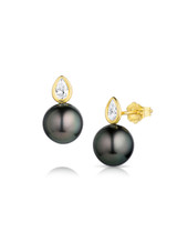 14K Pear Shape Diamond Tahitian Pearl Earrings