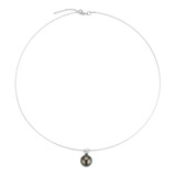 Single Line Omega Necklace with Slider Diamond and Tahitian Pearl