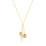 Triple White & Golden South Sea Pearls Dangle Chain Necklace