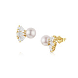 14K Pear Shaped Diamond Akoya Cultured Pearl Earrings