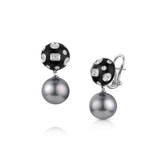 14K Mixed shape Diamonds Tahitian Pearls Enamel Omega Earrings