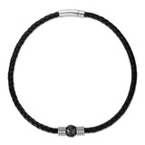 White Steel Black Bolo Leather Necklace with Carved Tahitian Pearl
