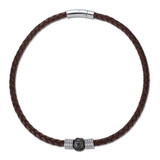 White Steel Brown Bolo Leather Necklace with Carved Tahitian Pearl