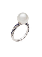 18K South Sea Cultured Pearl 'Twist' Ring With Diamond And Blue Sapphire