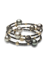 18KYG Tahitian South Sea Cultured Pearl And Black Diamond Bracelet
