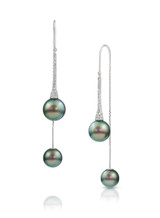 18K Tahitian Cultured Pearl And Diamond Front To Back Chain Earrings