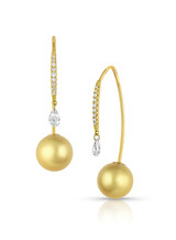 18KYG Golden South Sea Cultured Pearl And Diamond Front To Back Earrings