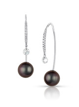 18KWG Tahitian Cultured Pearl And Round Diamond Front To Back Earrings