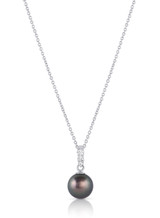 14K Three Diamonds Tahitian Pearl Pendant