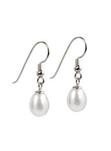 Sterling Silver Dangle Earrings with White Freshwater Pearls