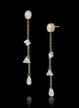 14K Yellow Gold Oval and Mixed Diamond Dangle Earrings