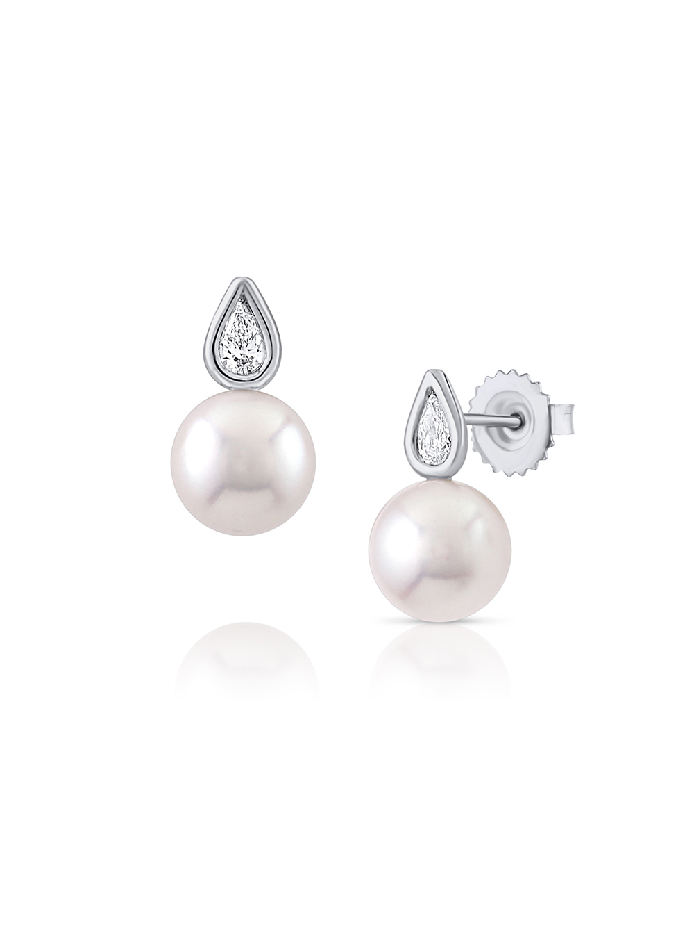 アクセサリー 18Wg Akoya pearl earrings with BDiamond Akoya Pearl Diamond Unify Earrings - Seven Seas Pearls