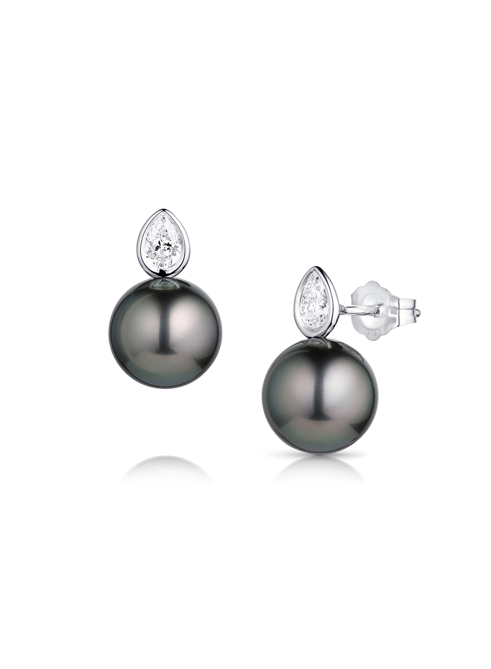 14K Pear Shape Diamond Tahitian Pearl Earrings - Baggins J.