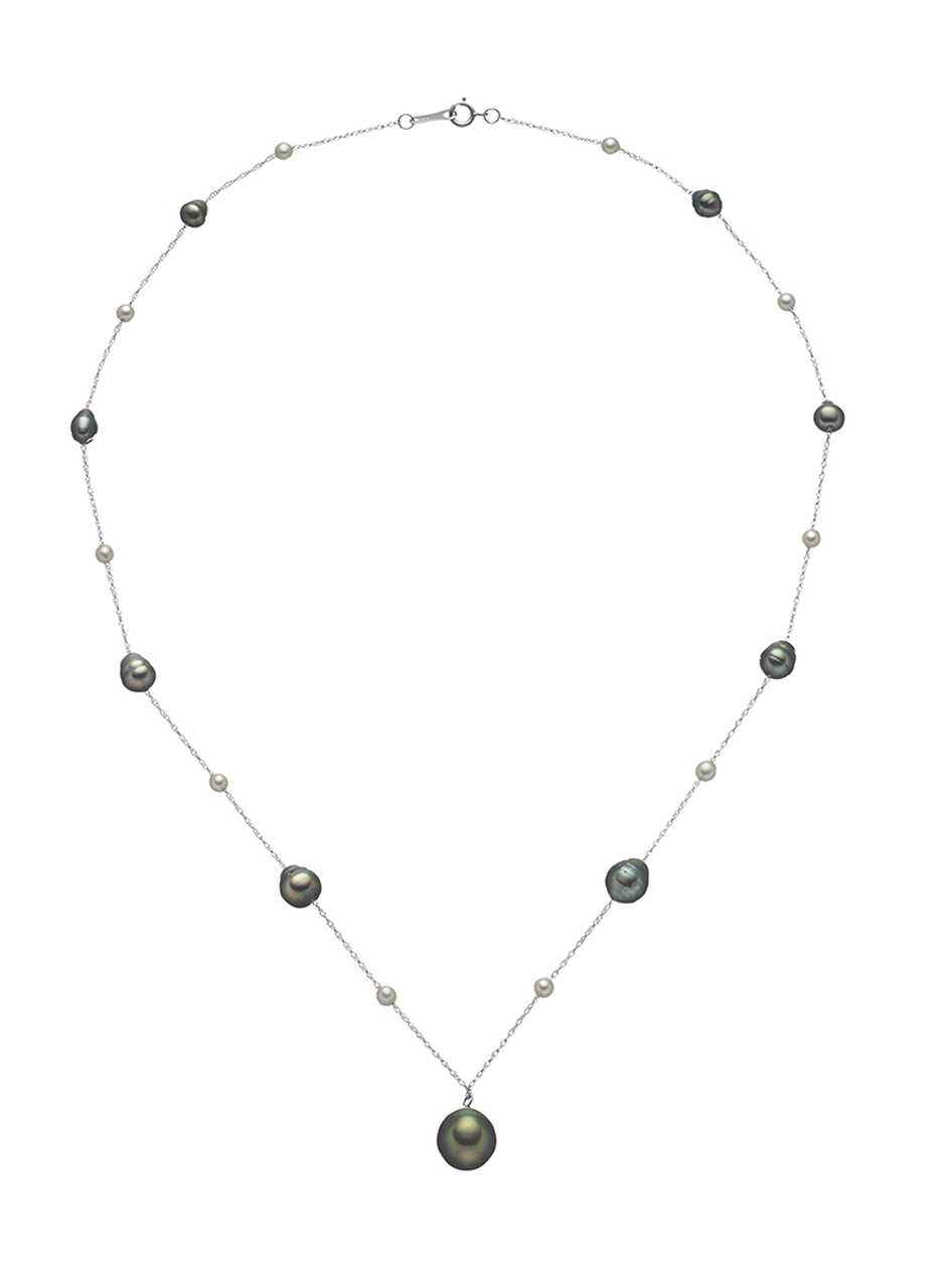 14K Cultured Pearl And Chain Drop Necklace