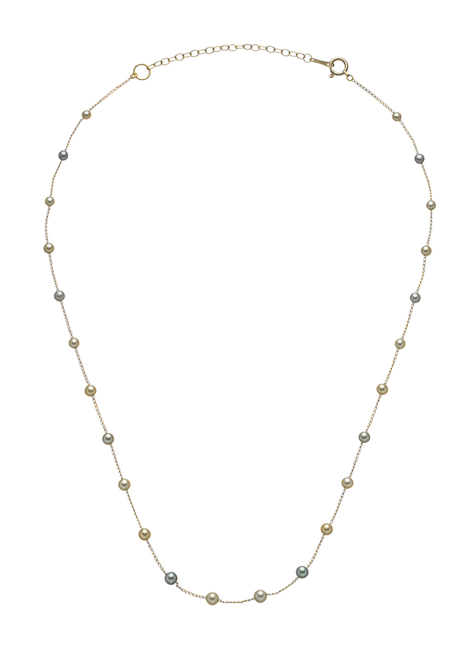 14KYG Multicolor Akoya Cultured Pearl And Chain Necklace