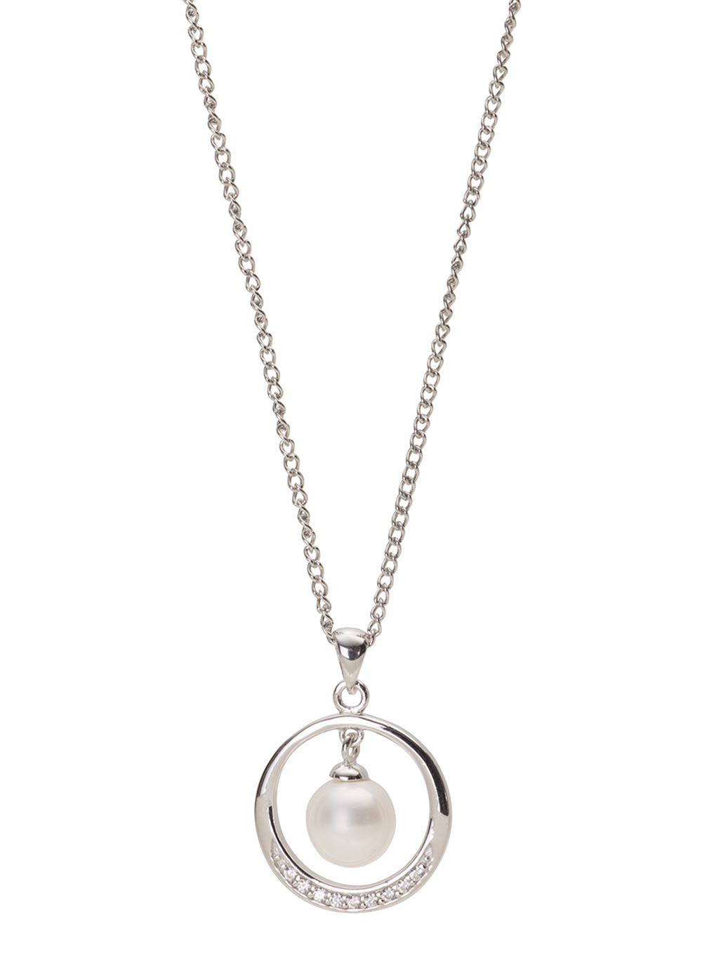 Sterling Silver Circle Pendant with Freshwater Pearl and Sapphire