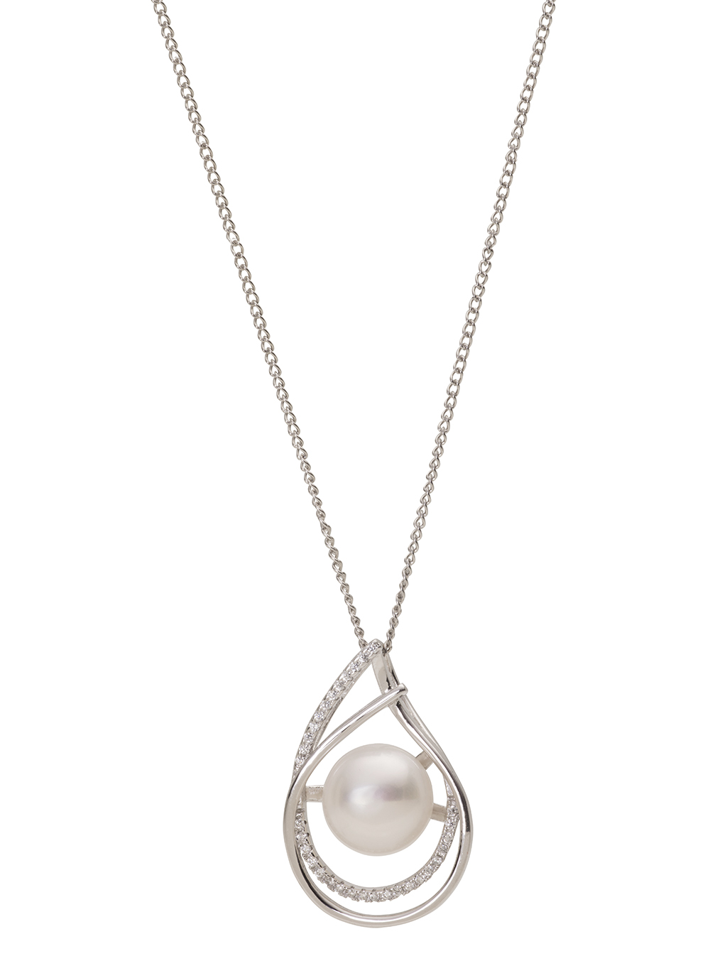 Pearl Heart Charm Necklace in Silver | Lisa Angel