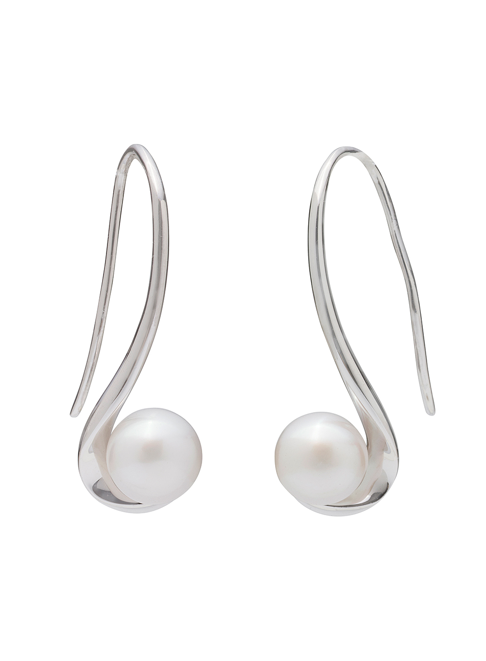 Sterling Silver Long Hook Earrings with Freshwater Pearls