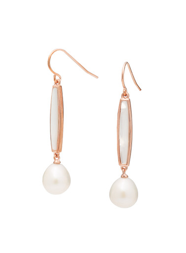 CZ and Mother of Pearl Hook Earrings