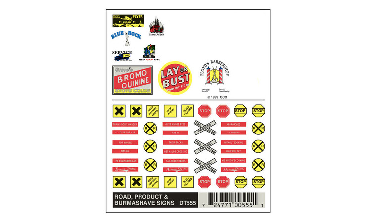 Woodland Scenics DT555 Dry Transfer Decals, Road, Product & Burma Shave Signs